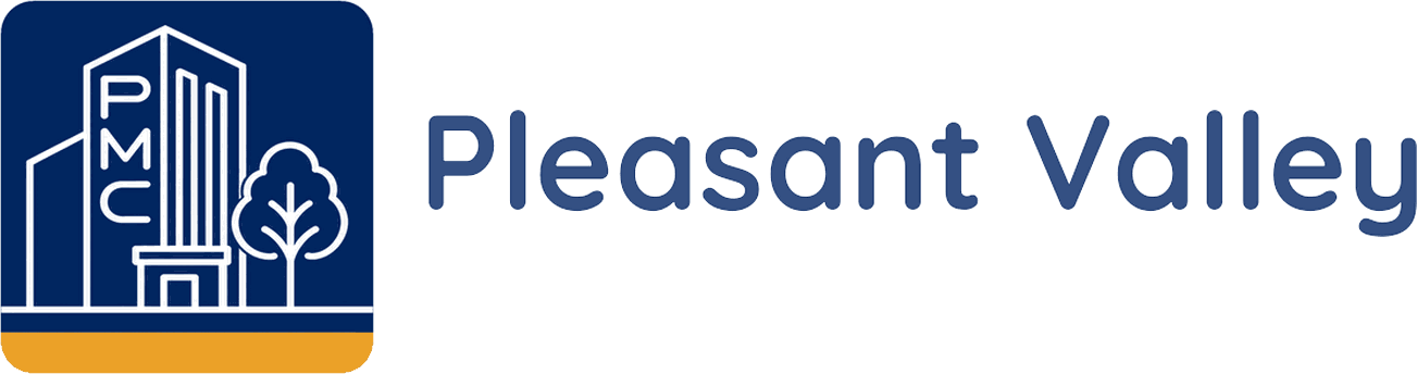 A logo with the text "Pleasant Valley" and a graphic of a building and a tree.